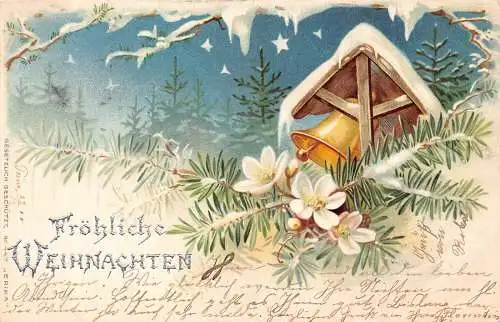 B045 Weihnachtsgrüße 1900 Blumen Tannenzweige Schnee Eiszapfen Sterne Postkarte