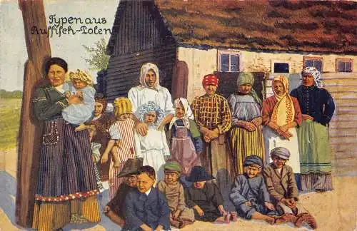 B044 Typen Russisch-Polen Polnische Familie Kinder Ethnisch 1917 WWI Feldpostkarte