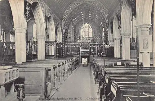B057 England Chislehurst Pfarrkirche Innenraum Vintage Postkarte