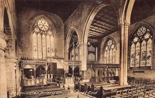 B057 England Leominster Priory Church East End Vintage Postkarte
