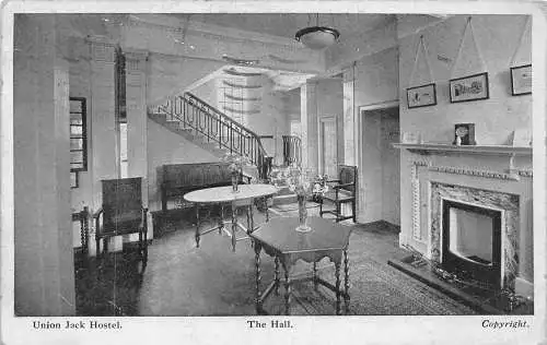 B056 England 1923 Union Jack Hostel The Hall Vintage Postkarte