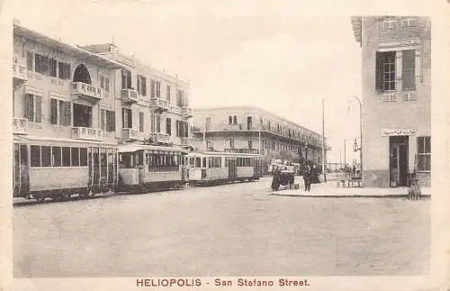 Ägypten Kairo Heliopolis San Stefano Straße Straßenbahn Vintage Postkarte