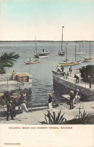 Bahamas Kolonialbecken und Hafen Nassau Dampfschiff Boote Vintage Postkarte