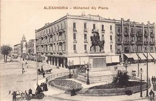 Ägypten Alexandria Mohamed Aly Place Square Carriage Statue Vintage Postkarte