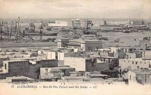 Ägypten Alexandria Ras-el-tin Palast und Docks Boote Vintage Postkarte