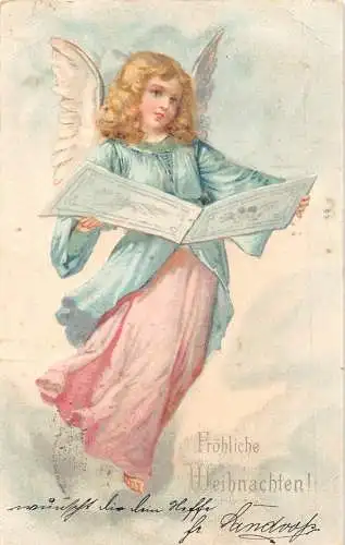 B060 Weihnachtsgrüße 1903 Engel Mädchen Vintage Postkarte