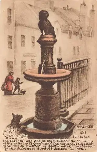 Schottland Edinburgh Monument of Greyfriars Bobby Dog Kunst Vintage Postkarte