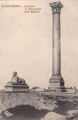 Ägypten Alexandria Säule von Khartum und Sphinx Vintage Postkarte