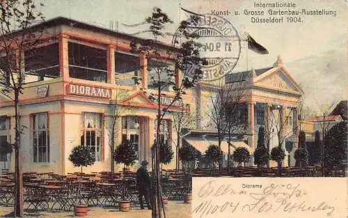A109 Deutschland 1904 Gartenbau Ausstellung Düsseldorf Diorama Restaurant Postkarte