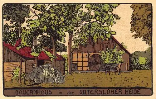 A108 Deutschland 1913 Bauernhaus in Gutersloher Heide Künstlerkarte Bauernhof Postkarte