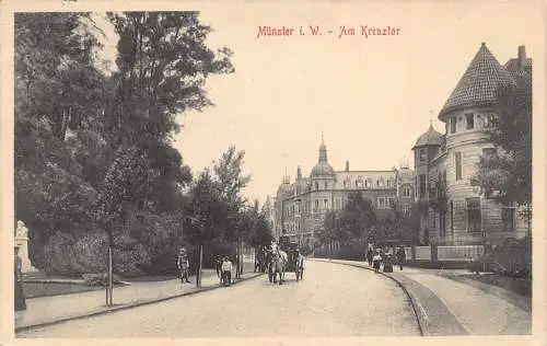 A108 Deutschland 1910 Münster i W Am Kreuztor Kutschenstraße Vintage Postkarte