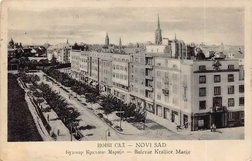 B058 Serbien 1939 Novi Sad Boulevard Kraljice Marije Vintage Postkarte