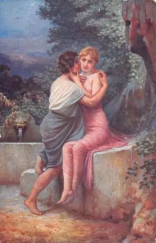 B060 Kunst von AD Liebscher Liebesroman Paar flirtet und umarmt Postkarte