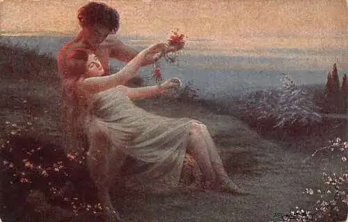 B060 Liebe Romantik Kunst Paar jongliert Frühling Morgen Kunst I Ismailowitsch Postkarte