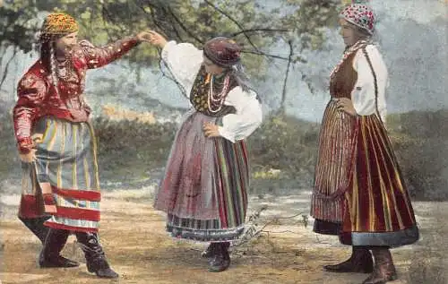 B058 Polen 1916 Ältere Frauen tanzen russisch-polnische Typen 1. Weltkrieg Feldpostkarte
