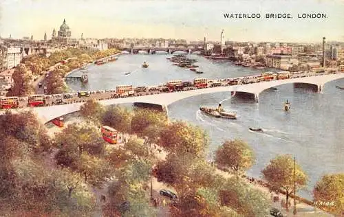 B056 England London Waterloo Bridge Vintage Postkarte