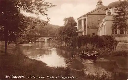 A115 Deutschland Bad Kissingen Saale mit Regentenbau Brückenboot Oldtimer Postkarte