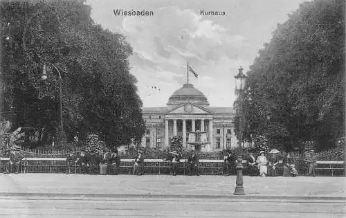 A115 Deutschland 1913 Wiesbaden Kurhaus Bad Kurbänke Vintage Postkarte