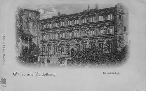 A115 Deutschland Gruss aus Heidelberg Heinrichsbau Mondschein Vintage Postkarte