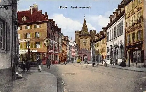 A116 Schweiz 1925 Basel Spalenvorstadt Straßenbahn Wagen Restaurant Vintage Postkarte