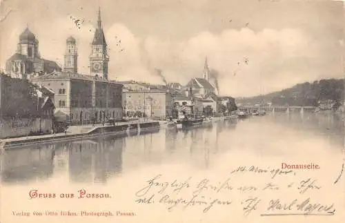 A117 Deutschland 1900 Gruss aus Passau Donauseite Donau Fluss Ansichtskarte