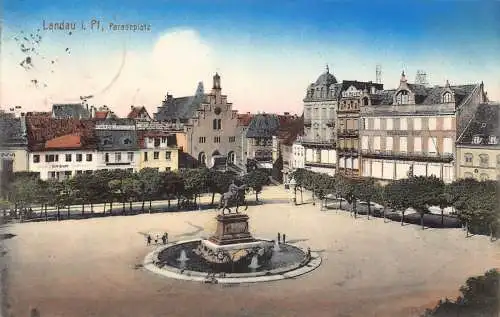 A117 Deutschland 1913 Lindau i Pf Paradeplatz Statue Vintage Postkarte
