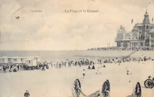 A114 Belgien 1912 Oostende Strand und Bad Kurhäuser auf Rädern Postkarte