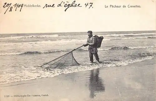 A113 Belgien 1909 Middelkerke Mann Angeln Garnelen Fischer Meer Postkarte