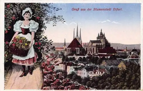 A117 Deutschland 1917 Gruss aus Blumenstadt Erfurt Volksrosen 1. Weltkrieg Feld Postkarte
