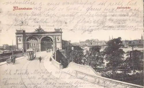 A118 Deutschland 1920 Mannheim Rheinbrücke Brücke Straßenbahn Kutsche Vintage Postkarte