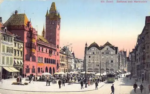 A117 Schweiz 1913 Basler Marktplatz Tram Kaffeeerosterei Riggenbac Postkarte
