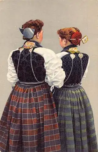 L029 Deutschland Nidwald Tracht Frau und Mädchen Vintage Postkarte