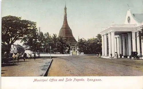 L227 Burma Myanmar Rangun Municipal Office Sule Pagode Vintage Postkarte