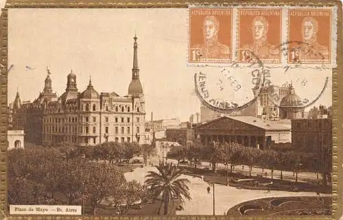 L361 Argentinien 1924 Buenos Aires Plaza de Mayo Platz Bäume Vintage Postkarte