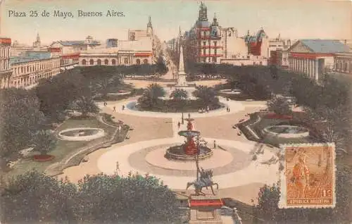 L360 Argentinien 1913 Buenos Aires Plaza 25 de mayo Platz Brunnen Postkarte