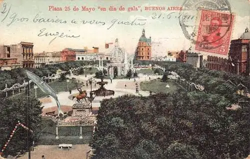 L360 Argentina Buenos Aires Plaza 25 mayo en dia de gala Platz Vintage Postkarte