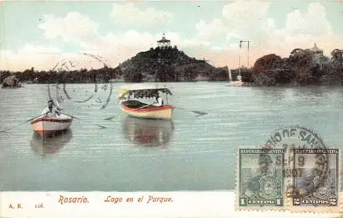 L361 Argentinien 1907 Rosario Lago en el Parque Park See Boot Vintage Postkarte