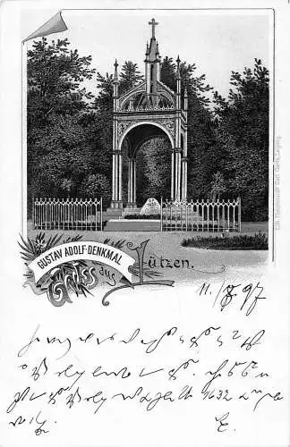 L086 Deutschland Gruss aus Luetzen 1897 Gustav Adolf Denkmal Litho Postkarte