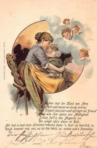 L085 Liederkarte 1899 Mutter und Kind Cherubim Engel Fantasy Postkarte