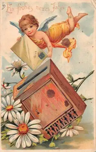 L085 Grüße Neujahr 1906 Engel Cherub Brief Gänseblümchen Prägepostkarte