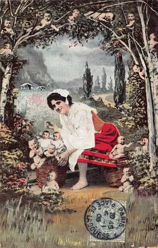 L085 Surrealismus Grüße 1906 Multi Babys Comic Fantasy Vintage Postkarte