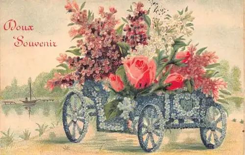 L085 Grüße Blumen 1907 geprägte alte Postkarte