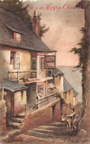 L366 Weihnachtsgrüße 1918 Junge Haus in Clovelly signierte G Endacott Postkarte
