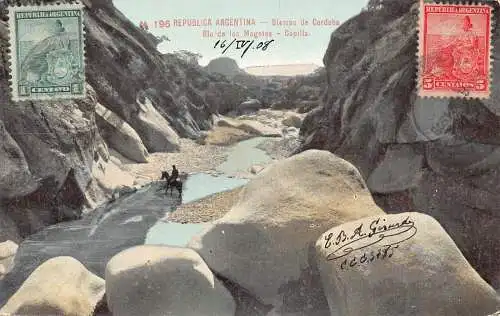 L361 Argentinien 1908 Sierras de Cordoba Rio Mogotes Capilla Postkarte