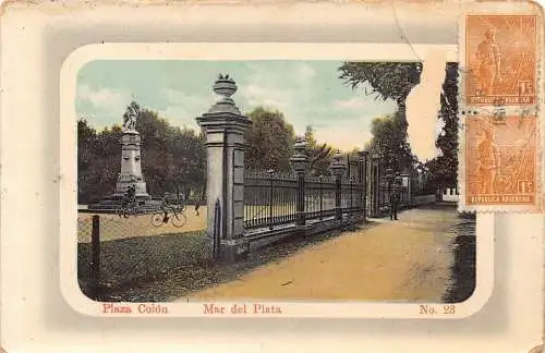 L360 Argentinien 1916 Plaza Colon Mar del Plata Platz Radfahrer Vintage Postkarte