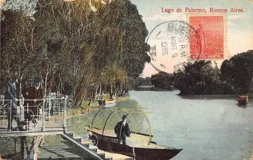 L360 Argentinien Buenos Aires 1913 Lago de Palermo Boot See Vintage Postkarte