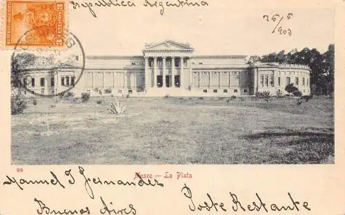 L360 Argentinien 1903 La Plata Museum Vintage Postkarte