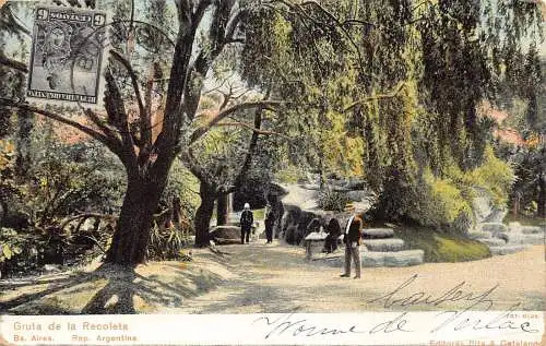 L360 Argentinien Gruta de la Recoleta Buenos Aires Bäume Vintage Postkarte