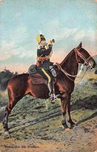 L366 Trompeter 4. Husaren Offizier Pferd Vintage Postkarte