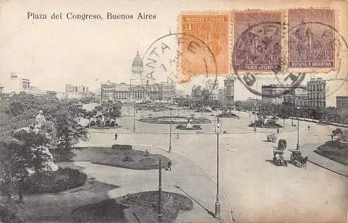 L360 Argentinien 1916 Plaza del Congreso Buenos Aires Kutschen Vintage Postkarte